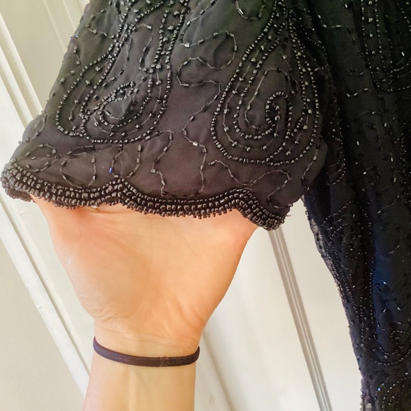 Vtg JMD New York Beaded Full Skirt Formal Evening Black Dress 3X sheer Eventwear - Picture 10 of 16